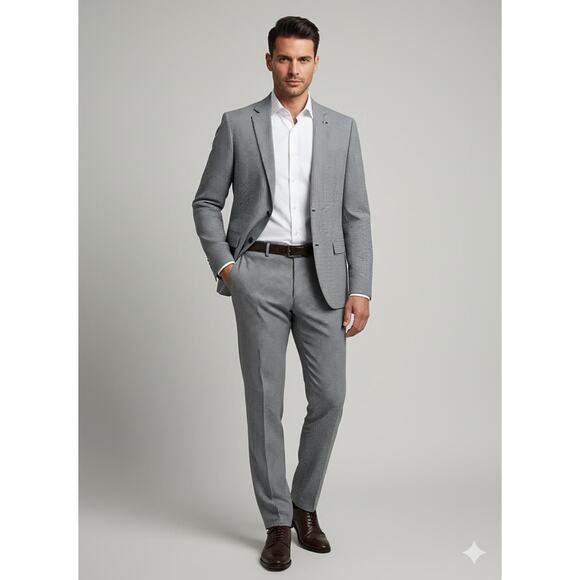 NWT Manuel Ritz Men's Italian Designer Wool Navy White Checked Suit IT 48 US 38 - Picture 1 of 12